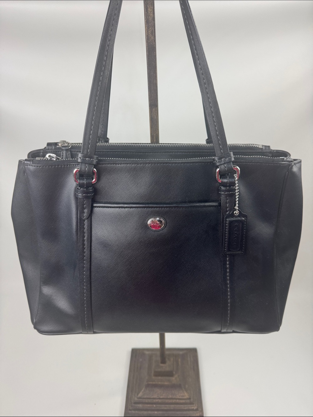 Coach Peyton Jordan double-zip carryall shoulder bag Black Silver Hang tag